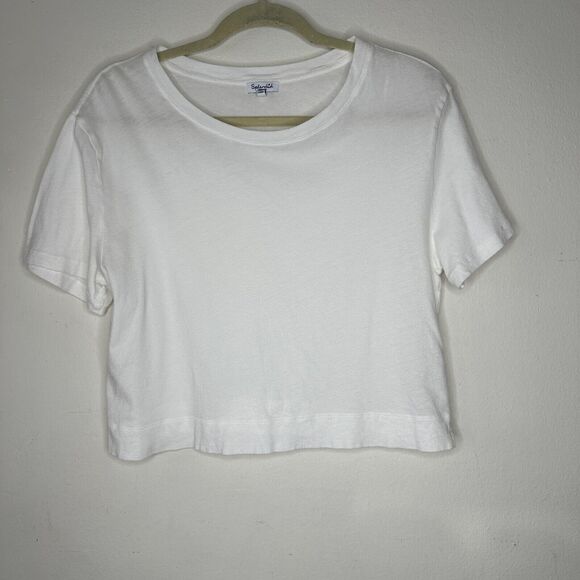 Splendid White 100% Cotton Short Sleeve Round Neck Boxy Wide Hem Crop Tee Medium - Picture 10 of 10